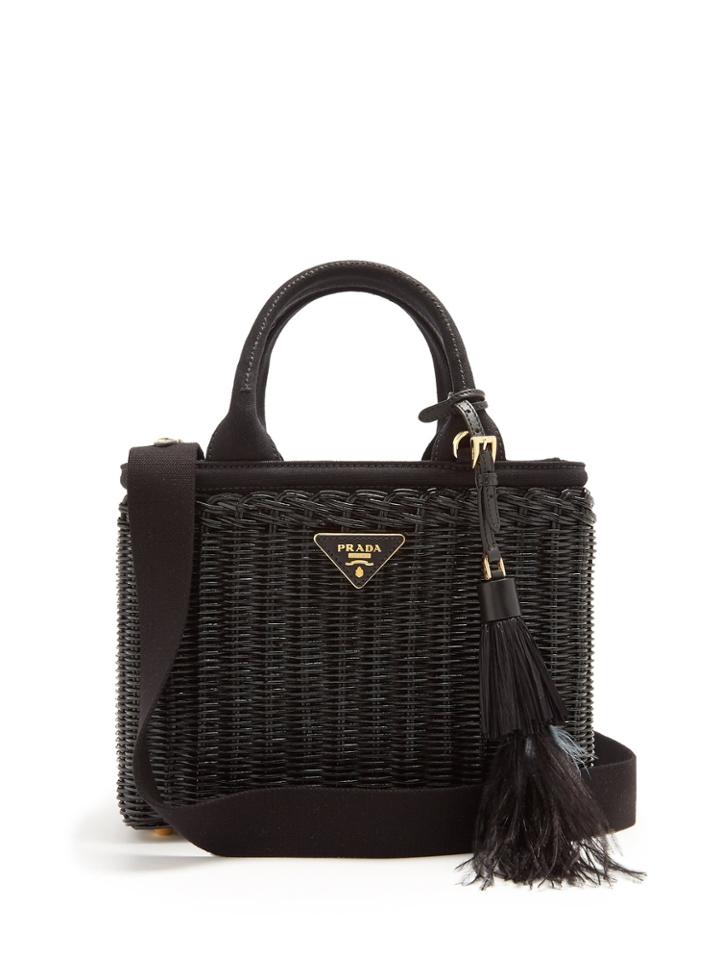 Prada Canvas And Wicker Woven Bag