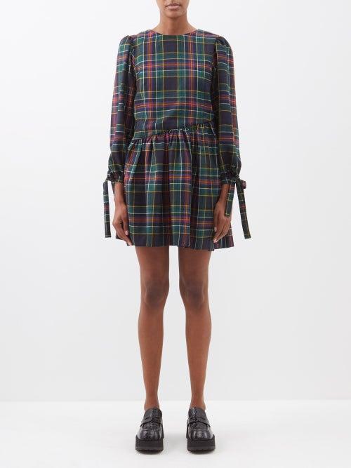 Shrimps - Oliver Wool-tartan Mini Dress - Womens - Navy