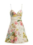 Matchesfashion.com Zimmermann - Heathers Floral Print Linen Mini Dress - Womens - Pink Print