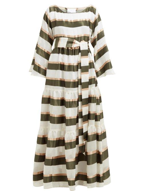 Matchesfashion.com Lisa Marie Fernandez - Tiered Striped Voile Maxi Dress - Womens - Green White