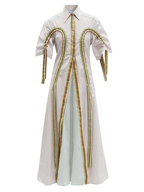 Rave Review - Signe Striped-trim Cotton-poplin Shirt Dress - Womens - Green Multi