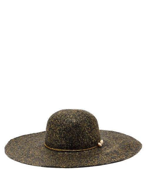 Matchesfashion.com Sensi Studio - Lady Ibiza Shell-embellished Straw Hat - Womens - Black Gold