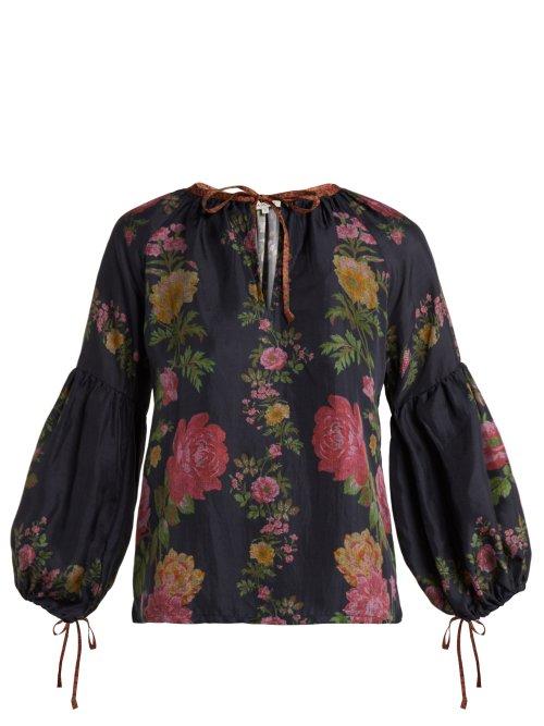 Matchesfashion.com D'ascoli - Russia Balloon Sleeve Silk Top - Womens - Black Print