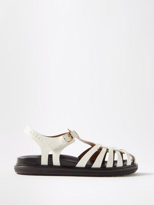 Marni - Caged Leather Sandals - Womens - White