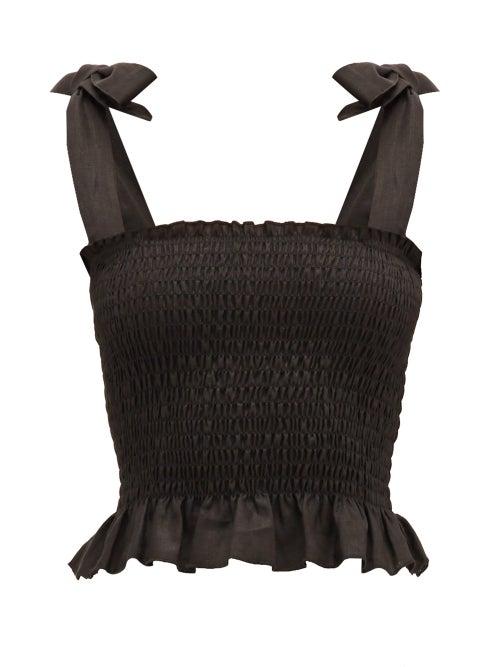 Matchesfashion.com Sir - Emile Shirred Linen Top - Womens - Black