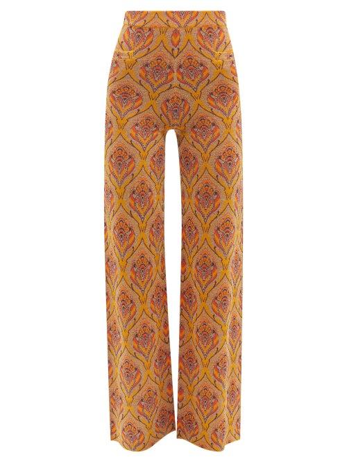 Paco Rabanne - Jacquard-knit Wide-leg Trousers - Womens - Yellow Multi
