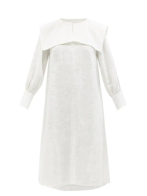Ladies Beachwear Les Vacances D'irina - Ischia Sailor-collar Linen Midi Dress - Womens - White