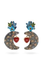 Matchesfashion.com Dolce & Gabbana - Crystal Embellished Moon Charm Clip On Earrings - Womens - Blue
