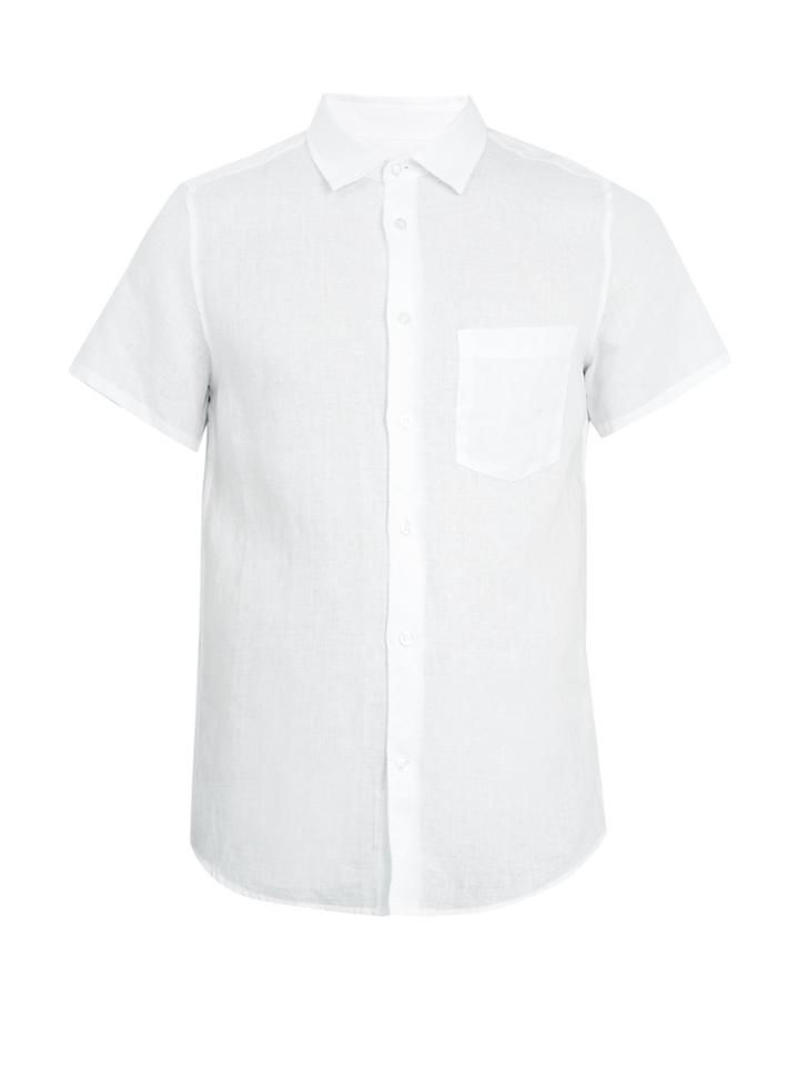 Frescobol Carioca Point-collar Short-sleeve Linen Shirt