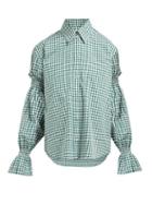 Matchesfashion.com Burberry - Puff Sleeve Oversized Gingham Cotton Shirt - Womens - Green White
