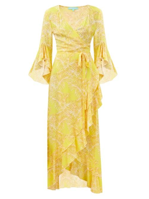 Matchesfashion.com Melissa Odabash - Cheryl Ruffled Leaf-print Maxi Wrap Dress - Womens - Yellow Print