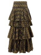 Matchesfashion.com Rhode - Audrey Tiered Cotton-blend Brocade Skirt - Womens - Black Multi