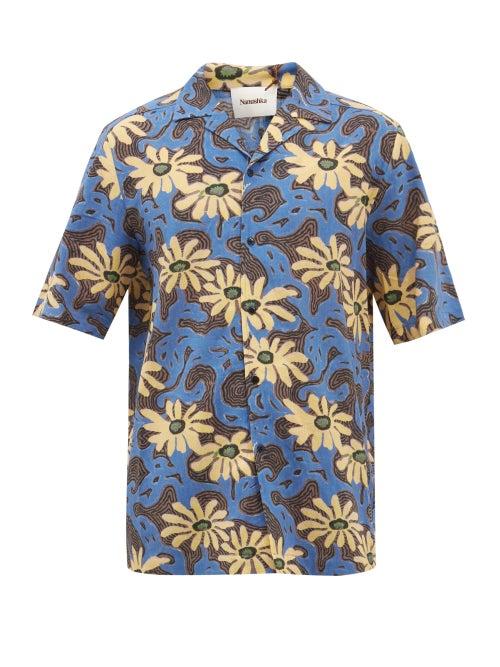 Nanushka - Maitho Floral-print Cotton Shirt - Mens - Blue Multi