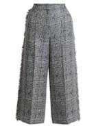 Matchesfashion.com Erdem - Beth Checked Frayed Edged Cropped Trousers - Womens - Grey