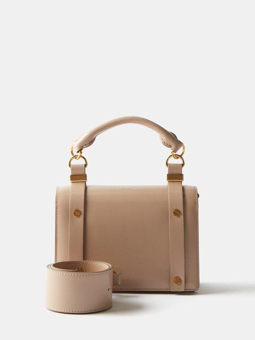 Chlo - Ora Studded Leather Cross-body Bag - Womens - Beige