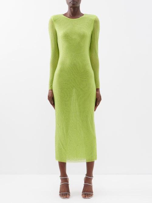 Self-portrait - Crystal-embellished Jersey Midi Dress - Womens - Bright Green