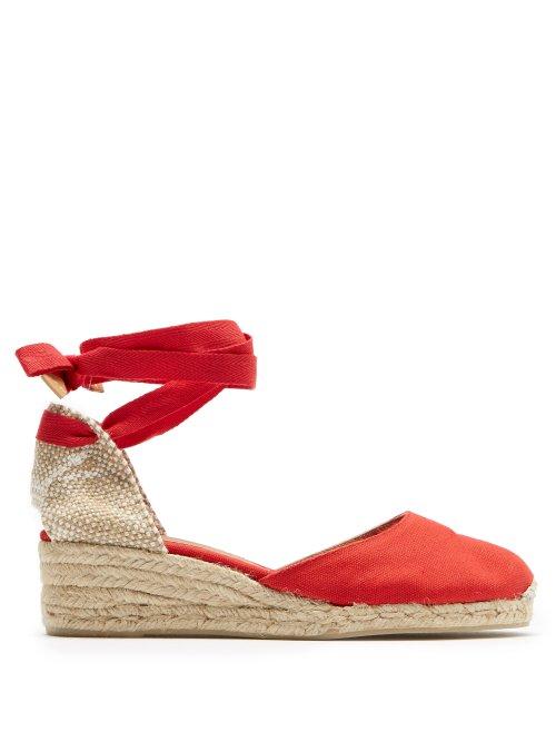Matchesfashion.com Castaer - Carina Wrap Around Canvas Wedge Espradilles - Womens - Red
