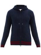 Matchesfashion.com Derek Rose - Striped Trim Cashmere Hooded Sweatshirt - Mens - Navy