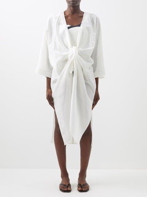 Toteme - Geometric-embroidered Cotton-blend Voile Coverup - Womens - White