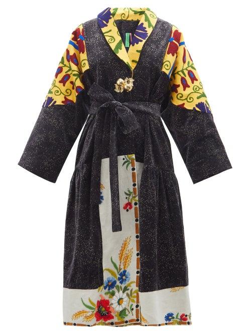 Rianna + Nina - Vintage Embroidered-velvet Belted Coat - Womens - Multi
