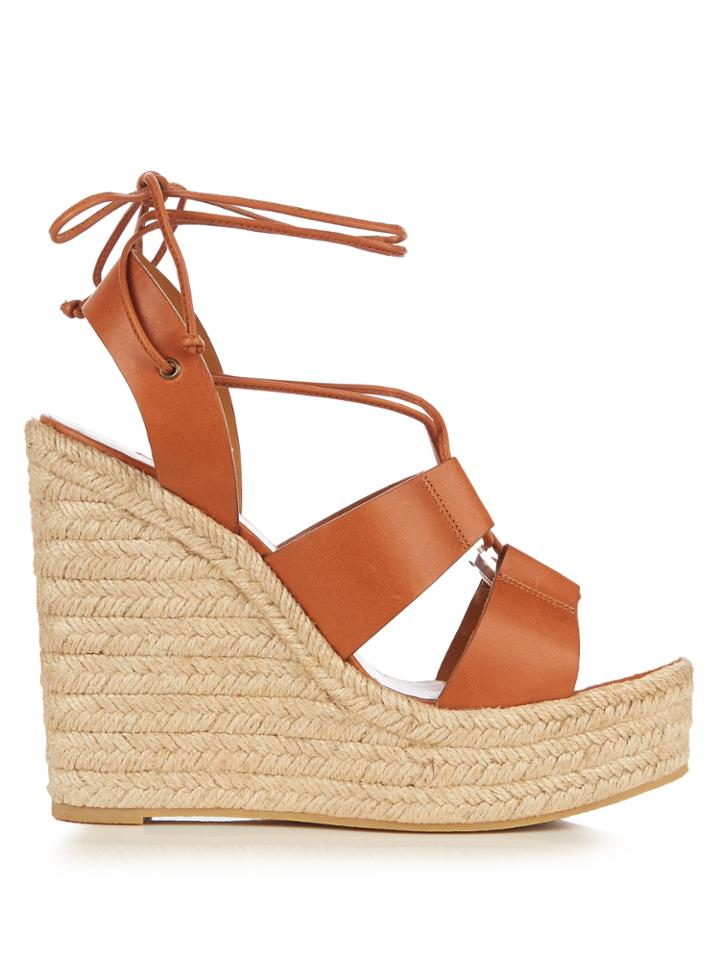 Saint Laurent Lace-up Espadrille Leather Wedge Sandals