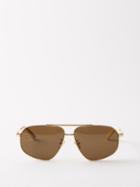 Bottega Veneta Eyewear - Aviator Metal Sunglasses - Mens - Gold Brown