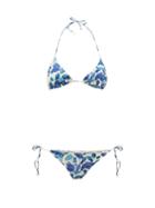 Matchesfashion.com Adriana Degreas - Floral-print Triangle Bikini - Womens - Blue Print