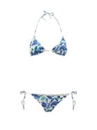 Matchesfashion.com Adriana Degreas - Floral-print Triangle Bikini - Womens - Blue Print