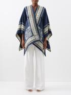 Etro - Mantella Geometric-jacquard Shawl - Womens - Blue Multi