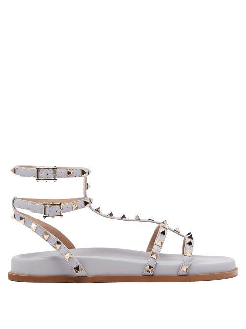 Matchesfashion.com Valentino - Submerge Rockstud Leather Sandals - Womens - Grey