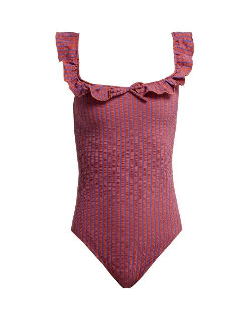 Matchesfashion.com Solid & Striped - The Amelia Off The Shoulder Swimsuit - Womens - Red Stripe