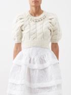 Simone Rocha - Faux Pearl-embellished Cable-knit Sweater - Womens - Ivory