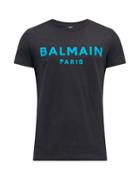 Balmain - Flocked-logo Cotton-jersey T-shirt - Mens - Black