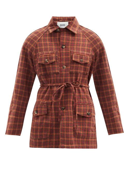 Matchesfashion.com Bode - Hillsdale Sunset Belted Plaid Wool Jacket - Mens - Orange