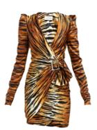 Matchesfashion.com Alexandre Vauthier - Tiger Print Crystal Buckle Silk Blend Mini Dress - Womens - Brown Print