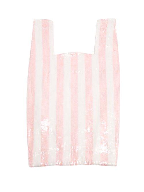 Matchesfashion.com Ashish - Striped Sequin Embellished Cotton Bag - Womens - Pink White