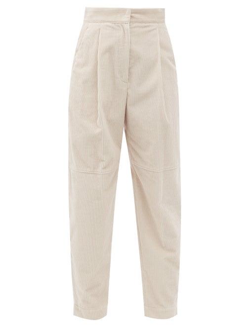 Matchesfashion.com Brunello Cucinelli - Pleated Cotton-corduroy Trousers - Womens - Ivory