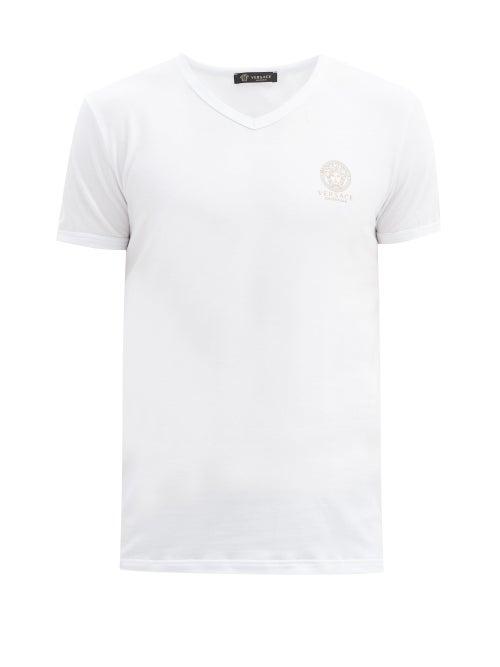 Matchesfashion.com Versace - Medusa-logo V-neck Cotton-blend T-shirt - Mens - White