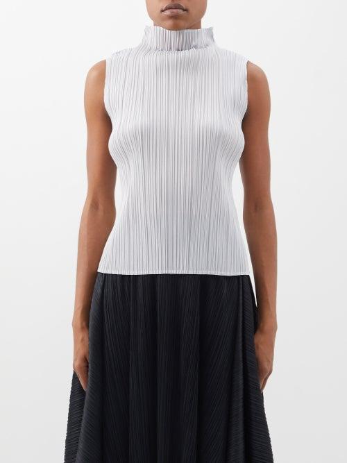 Pleats Please Issey Miyake - Technical-pleated Sleeveless Top - Womens - Light Grey