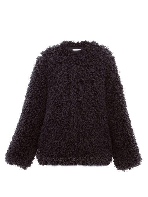 Matchesfashion.com Raey - Collarless Faux Mongolian Shearling Jacket - Womens - Navy