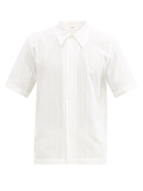 Matchesfashion.com Sfr - Suneheim Short-sleeved Striped Cotton-blend Shirt - Mens - White