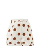 Matchesfashion.com Halpern - High-rise Polka-dot Linen-blend Shorts - Womens - White Gold