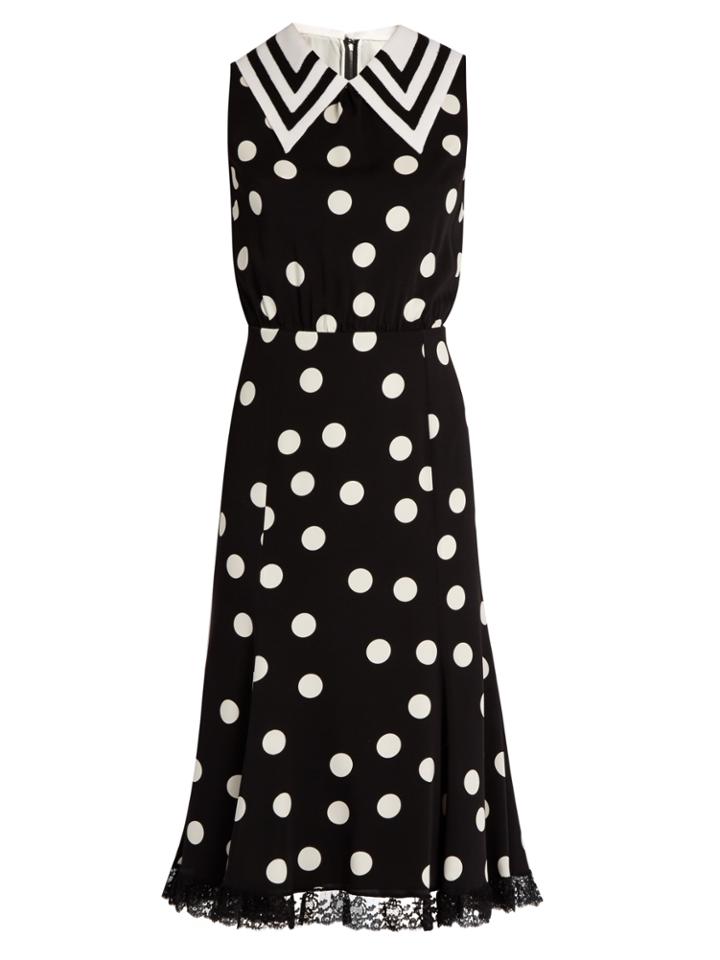 Dolce & Gabbana Sailor-collar Polka-dot Print Charmeuse Dress