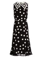 Dolce & Gabbana Sailor-collar Polka-dot Print Charmeuse Dress