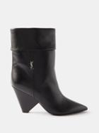 Saint Laurent - Niki 85 Ysl-logo Leather Ankle Boots - Womens - Black