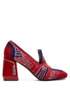 Matchesfashion.com Prada - Block Heel Logo Jacquard Loafers - Womens - Red