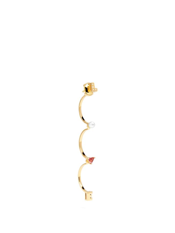 Delfina Delettrez Diamond, Rhodolite, Pearl & Gold Single Earring