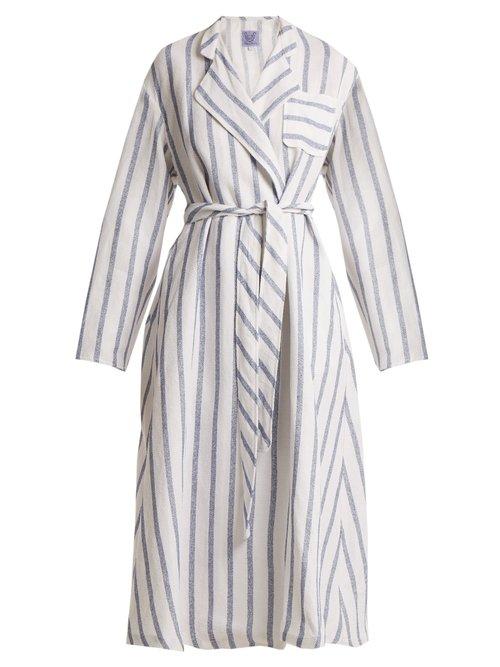 Matchesfashion.com Thierry Colson - Biarritz Striped Linen Blend Coat - Womens - Blue Stripe