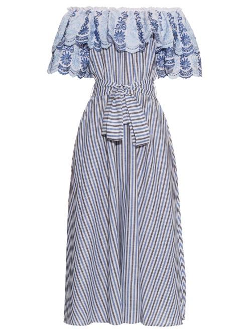 Gül Hürgel Off-the-shoulder Ruffle-trimmed Striped Midi Dress