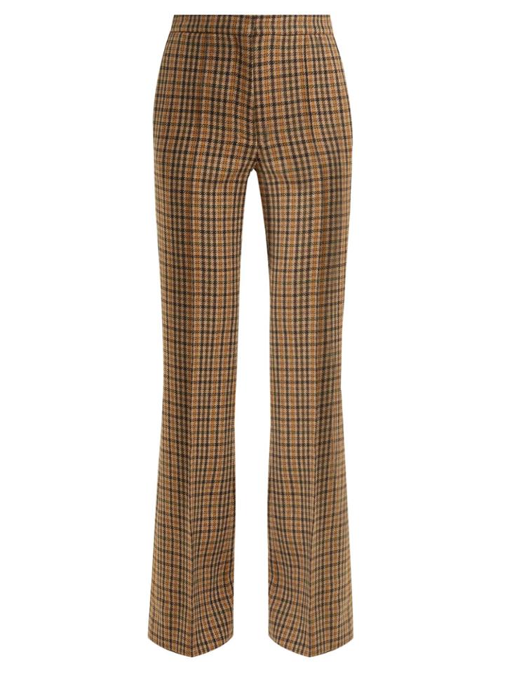 Rochas Checked Wool-blend Flared Trousers